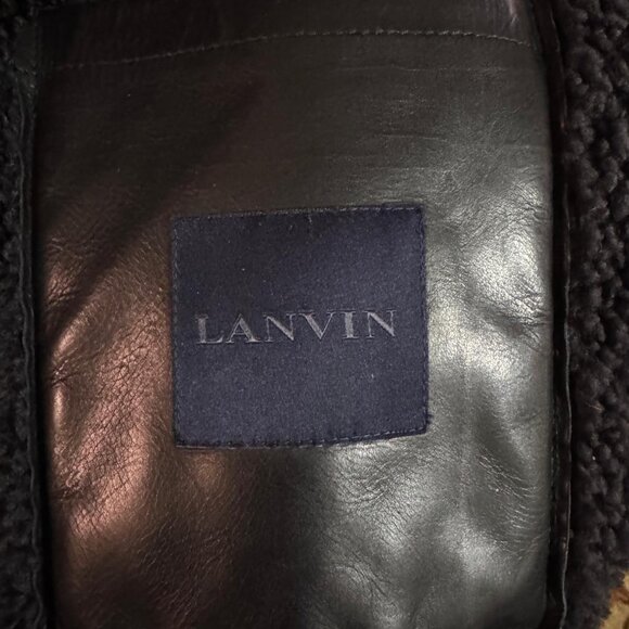 L/XL🔥LANVIN Men Shearling Leather Tall Coat Jacket ITALY Overcoat - Picture 8 of 9